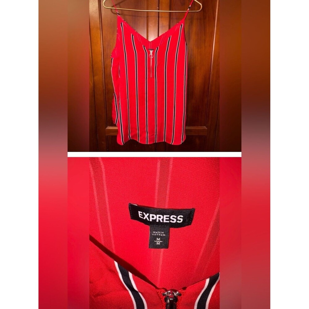 Express Red Camisole Top with V-Neck and Stripes #1258